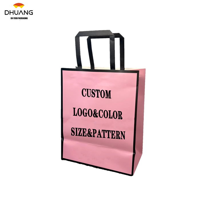 Hand-held Shopping Bags with Your Own Logo Customizable Brown Kraft Paper Food Takeaway Retail Shopping Bags