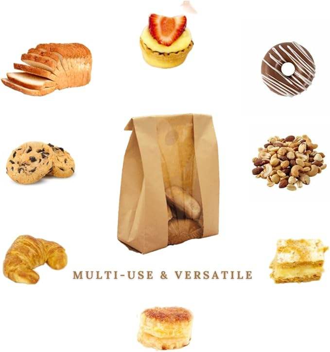 Window Bread Bag Paper Bag Biodegradable Baked Goods Storage Label Seal Sticker Custom Bread Bags
