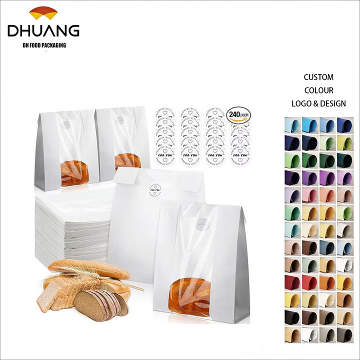 240 Large Window Bread Paper Bags Leaven Bags for Packaging and Storage of Baked Goods Custom Bread Bags
