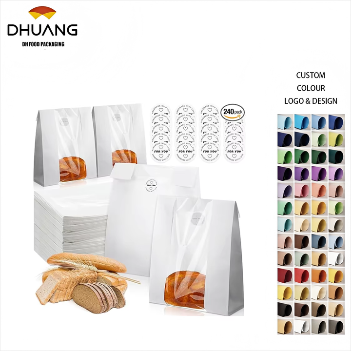 240 Large Window Bread Paper Bags Leaven Bags for Packaging and Storage of Baked Goods Custom Bread Bags
