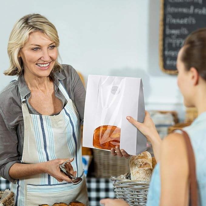 240 Large Window Bread Paper Bags Leaven Bags for Packaging and Storage of Baked Goods Custom Bread Bags