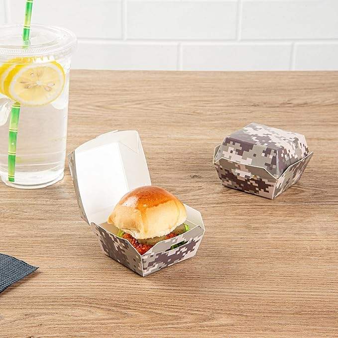 Hamburger Box Disposable Confeit Paper Takeout Box with Hinged Lid, Perfect for Mini Burgers or Desserts Food Box