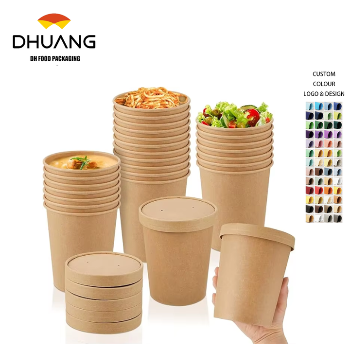 32 oz Paper Soup Container with Lid Disposable Cowhide Soup Food Bowl Microwave Food Storage Ice Cream Container Paper Cup
