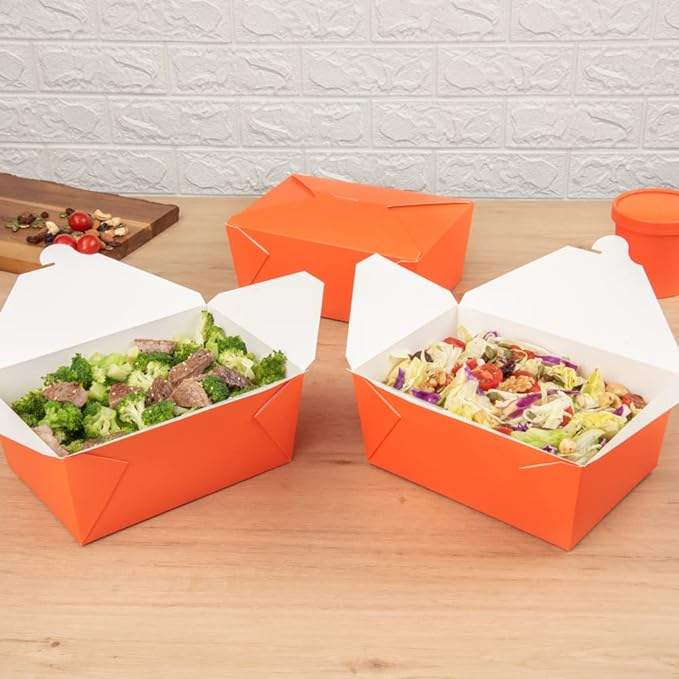 Box Label Lock Closed Heat Resistant Orange Paper Disposable Lunch Box Oil Resistant to Hot and Cold Foods Food Box
