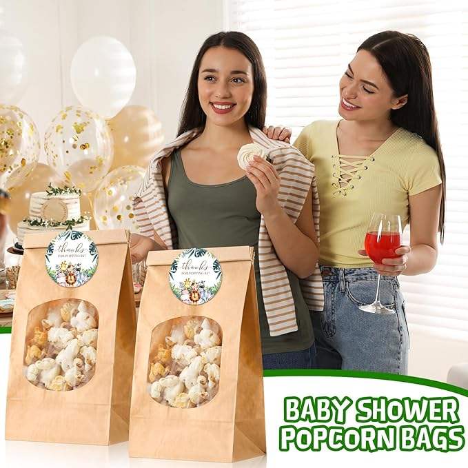 Jungle Animals Thanks Label Popcorn Bags Cute Round Stickers for Baby Shower Paper Food Storage Gift Packaging Custom Bread Bags
