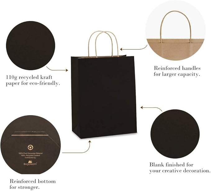 Kraft Paper Bag Gift Bag with Handle Craft Commodity 100% Recycled Paper Bag Black