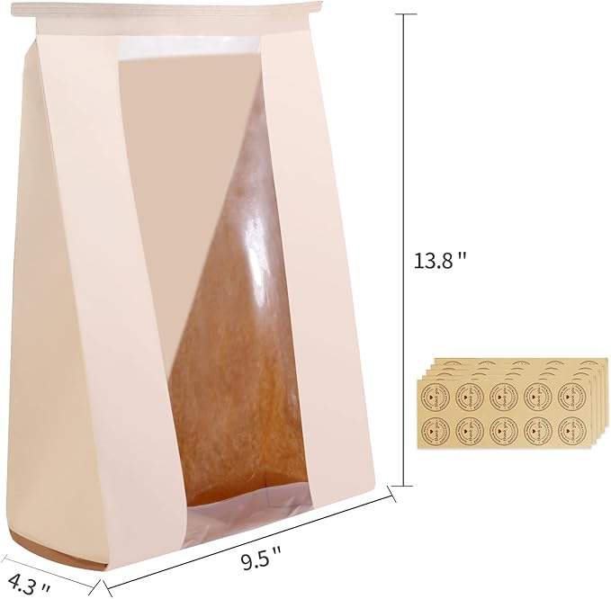 Kraft Paper Toast & Coffee Therapy Bag with Tin TAB Lock and Window Brown Cookie Bag-Food Safe Packaging Custom Bread Bags
