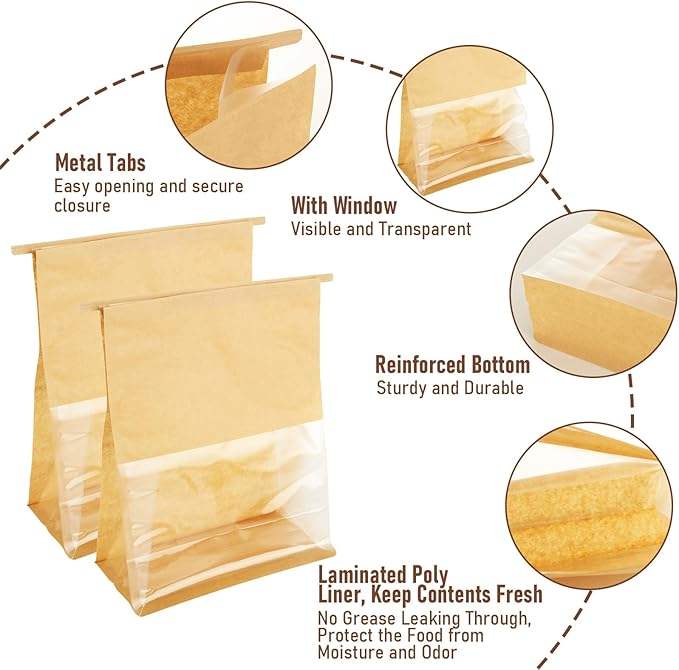 Windowed Bread Bag Tin Foil Tied Lock Bag Cookies Coffee Beans Tea Candies Preservation and Sealing Custom Bread Bags