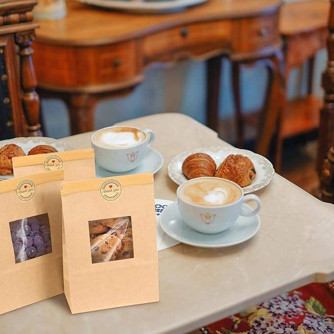Customized Paper Bread Bags with windows Featuring Free Stickers for Food Storage Suitable for Bakeries Custom Bread Bags