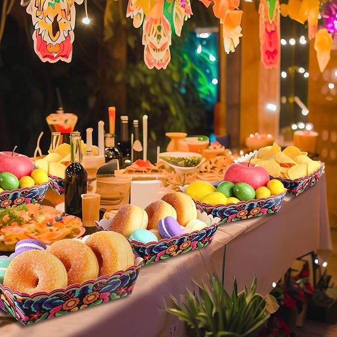 Mexican Paper Food Tray Disposable Holiday Snack Tray Mexican Party Serving Nachos Popcorn Hot Dog Tacos